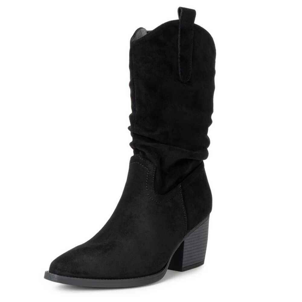 Alpine Swiss Kayla Womens Western Slouch Boots Mid Calf Block Heel Cowboy Boots